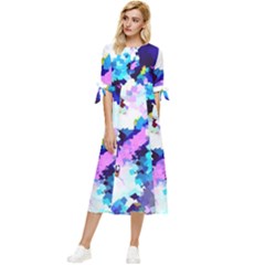 Spring Flowers Bow Sleeve Chiffon Midi Dress by AzaleaPark