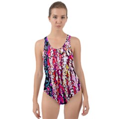 Colorful Bark Cut-out Back One Piece Swimsuit