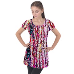 Colorful Bark Puff Sleeve Tunic Top