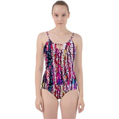 Colorful Bark Cut Out Top Tankini Set