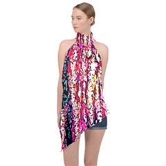 Colorful Bark Halter Asymmetric Satin Top