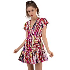 Colorful Bark Flutter Sleeve Wrap Dress