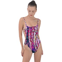 Colorful Bark Tie Strap One Piece Swimsuit