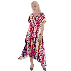 Colorful Bark Cross Front Sharkbite Hem Maxi Dress