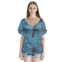 Abstract Surface Texture Background V-neck Flutter Sleeve Top by dflcprintsclothing