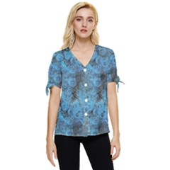 Abstract Surface Texture Background Bow Sleeve Button Up Top