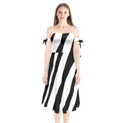 Zebra Lines Shoulder Tie Bardot Midi Dress by FunDressesShop