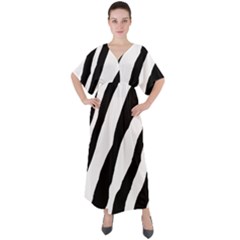 Zebra Lines V-neck Boho Style Maxi Dress by FunDressesShop