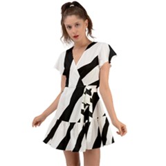 Zebra Lines Flutter Sleeve Wrap Dress by FunDressesShop