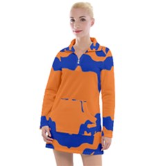 Blue Doodles On Orange Women s Long Sleeve Casual Dress by FunDressesShop