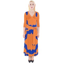 Blue Doodles On Orange Quarter Sleeve Wrap Maxi Dress by FunDressesShop