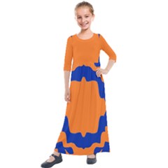 Blue Doodles On Orange Kids  Quarter Sleeve Maxi Dress by FunDressesShop