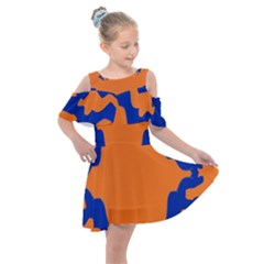 Blue Doodles On Orange Kids  Shoulder Cutout Chiffon Dress by FunDressesShop