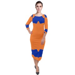 Blue Doodles On Orange Quarter Sleeve Midi Velour Bodycon Dress by FunDressesShop