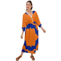 Blue Doodles On Orange Grecian Style  Maxi Dress by FunDressesShop