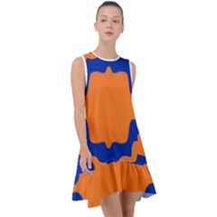 Blue Doodles On Orange Frill Swing Dress by FunDressesShop