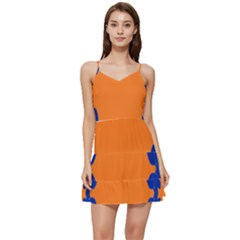 Blue Doodles On Orange Short Frill Dress