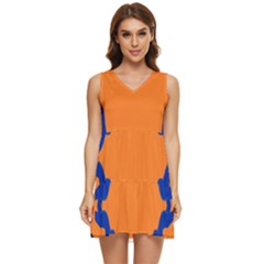 Blue Doodles On Orange Tiered Sleeveless Mini Dress by FunDressesShop