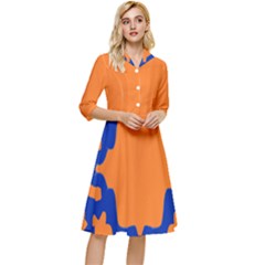 Blue Doodles On Orange Classy Knee Length Dress