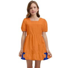 Blue Doodles On Orange Kids  Short Sleeve Dolly Dress