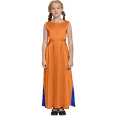 Blue Doodles On Orange Kids  Satin Sleeveless Maxi Dress