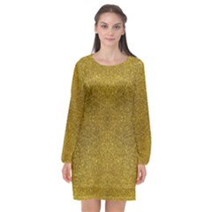 Gold Glitter Long Sleeve Chiffon Shift Dress  by FunDressesShop