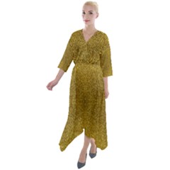 Gold Glitter Quarter Sleeve Wrap Front Maxi Dress by FunDressesShop