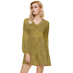 Gold Glitter Tiered Long Sleeve Mini Dress