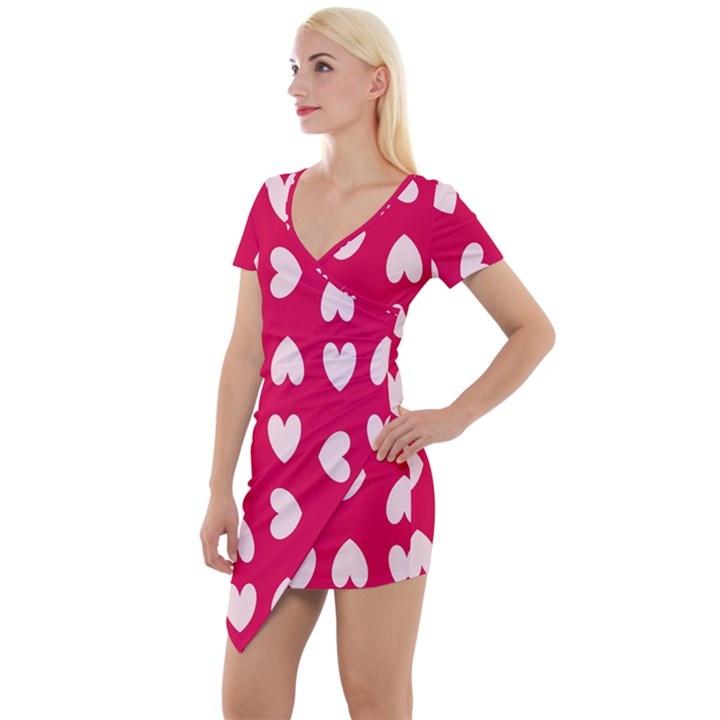 Pink Hearts Short Sleeve Asymmetric Mini Dress