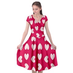 Pink Hearts Cap Sleeve Wrap Front Dress