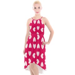 Pink Hearts High-low Halter Chiffon Dress 