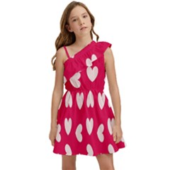 Pink Hearts Kids  One Shoulder Party Dress by FunDressesShop