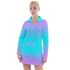 Blue And Pink Ombre Women s Long Sleeve Casual Dress by FunDressesShop