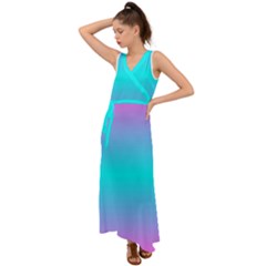 Blue And Pink Ombre V-neck Chiffon Maxi Dress by FunDressesShop