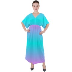 Blue And Pink Ombre V-neck Boho Style Maxi Dress by FunDressesShop