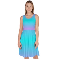 Blue And Pink Ombre Knee Length Skater Dress With Pockets by FunDressesShop