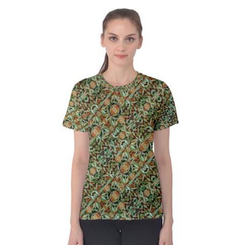 Colorful Stylized Botanic Motif Pattern Women s Cotton Tee by dflcprintsclothing