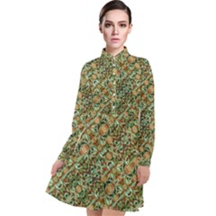 Colorful Stylized Botanic Motif Pattern Long Sleeve Chiffon Shirt Dress by dflcprintsclothing