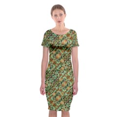 Colorful Stylized Botanic Motif Pattern Classic Short Sleeve Midi Dress