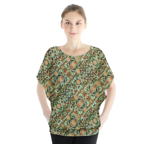 Colorful Stylized Botanic Motif Pattern Batwing Chiffon Blouse by dflcprintsclothing