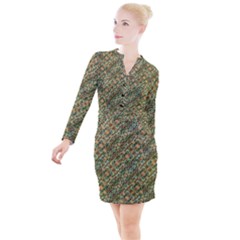 Colorful Stylized Botanic Motif Pattern Button Long Sleeve Dress by dflcprintsclothing