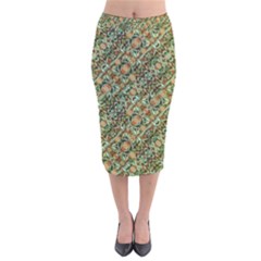 Colorful Stylized Botanic Motif Pattern Velvet Midi Pencil Skirt by dflcprintsclothing