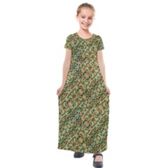 Colorful Stylized Botanic Motif Pattern Kids  Short Sleeve Maxi Dress by dflcprintsclothing