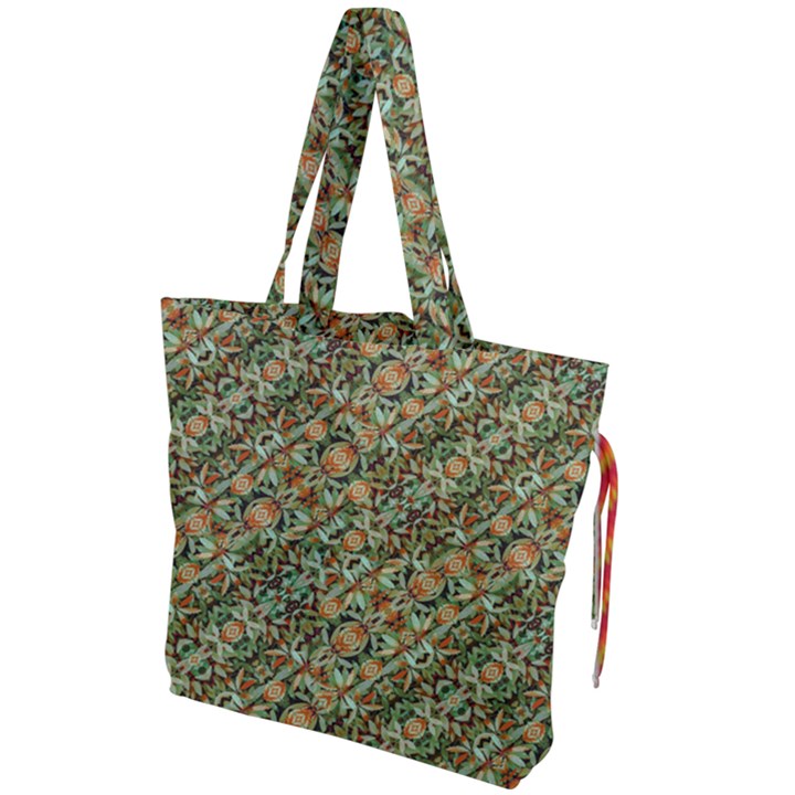 Colorful Stylized Botanic Motif Pattern Drawstring Tote Bag