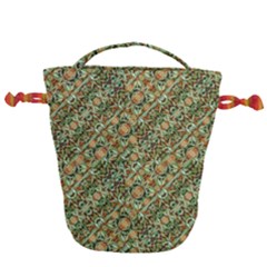 Colorful Stylized Botanic Motif Pattern Drawstring Bucket Bag