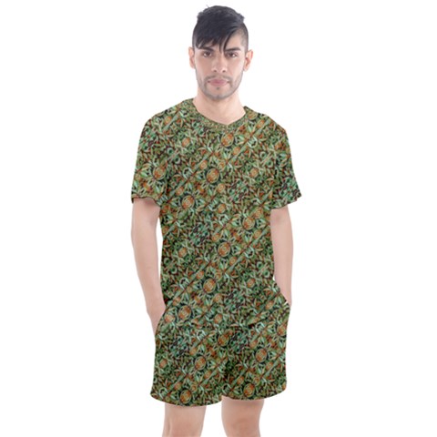 Colorful Stylized Botanic Motif Pattern Men s Mesh Tee And Shorts Set by dflcprintsclothing