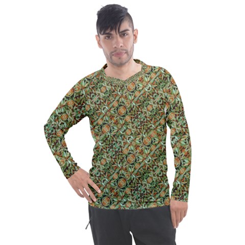 Colorful Stylized Botanic Motif Pattern Men s Pique Long Sleeve Tee by dflcprintsclothing