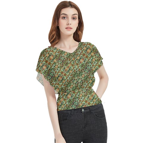 Colorful Stylized Botanic Motif Pattern Butterfly Chiffon Blouse by dflcprintsclothing