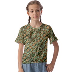 Colorful Stylized Botanic Motif Pattern Kids  Cuff Sleeve Scrunch Bottom Tee