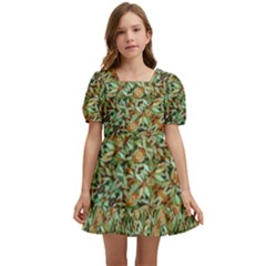 Colorful Stylized Botanic Motif Pattern Kids  Short Sleeve Dolly Dress